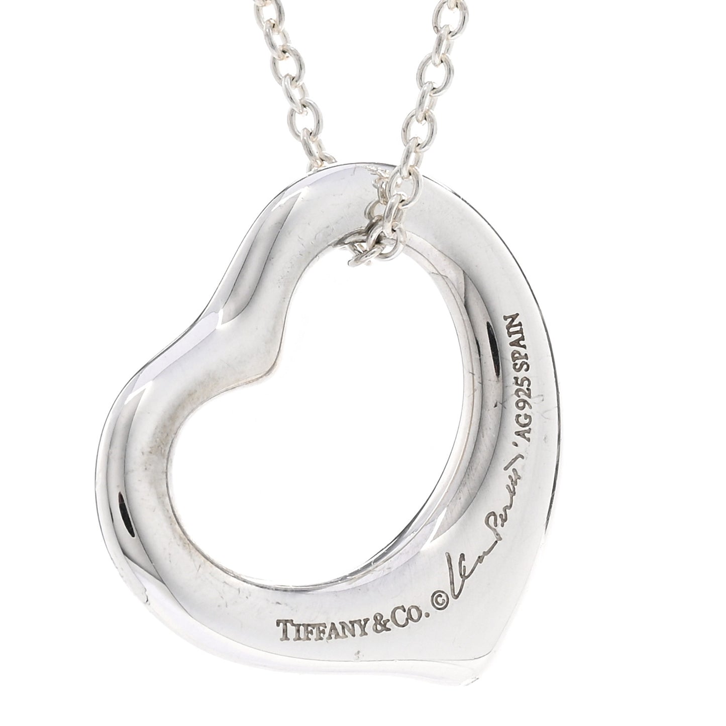 Sterling Silver 16mm Elsa Peretti Open Heart Pendant Necklace