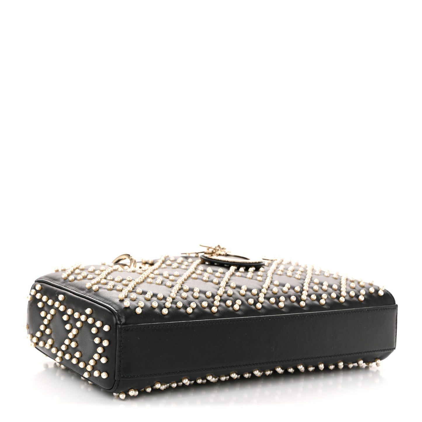 Lambskin Cannage Pearl Studded Small Lady D-Joy Black