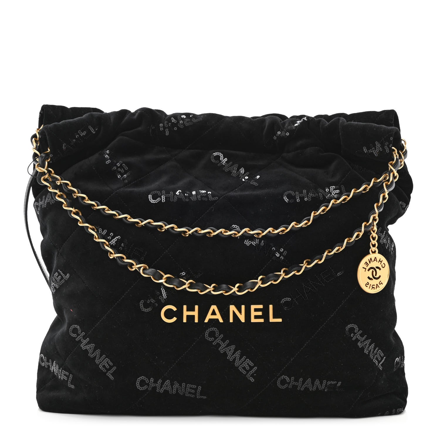 Chanel Velvet Sequin Quilted Chanel 22 Black 1 of 11