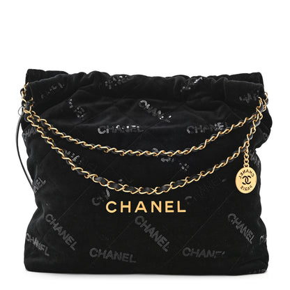 Chanel Velvet Sequin Quilted Chanel 22 Black 1 of 11