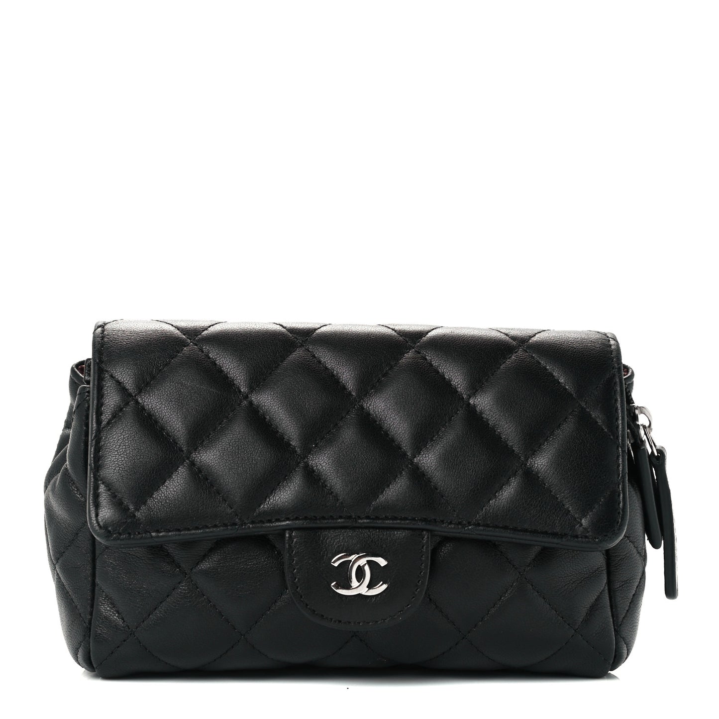 Lambskin Quilted Flap Cosmetic Case Black