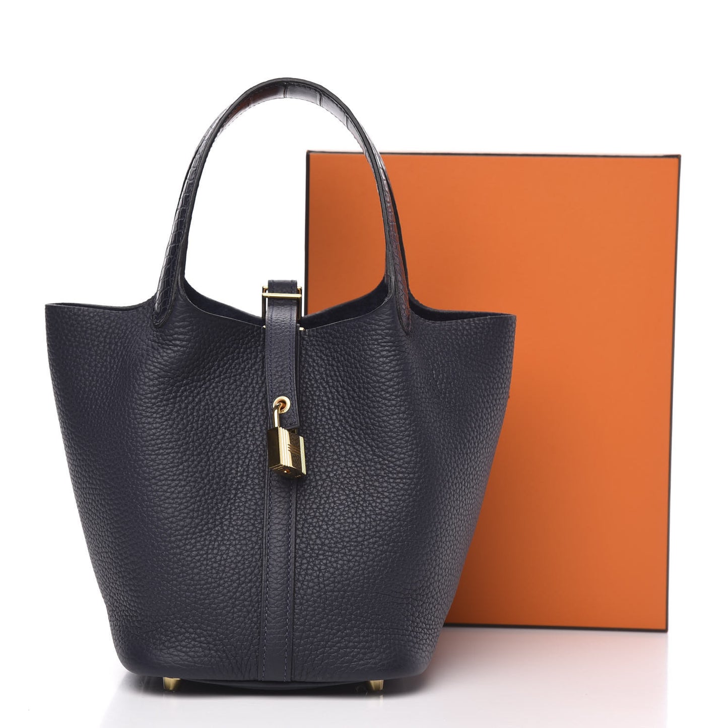 Taurillon Clemence Matte Alligator Picotin Lock Touch 18 PM Bleu Nuit