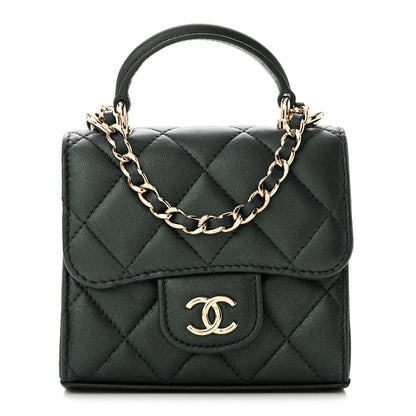 Chanel Iridescent Lambskin Quilted Top Handle Flap Clutch With Chain Dark Green 1 of 12