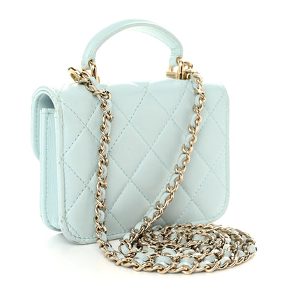 Chanel Lambskin Quilted Top Handle Flap Coin Purse With Chain Light Blue 3 of 15