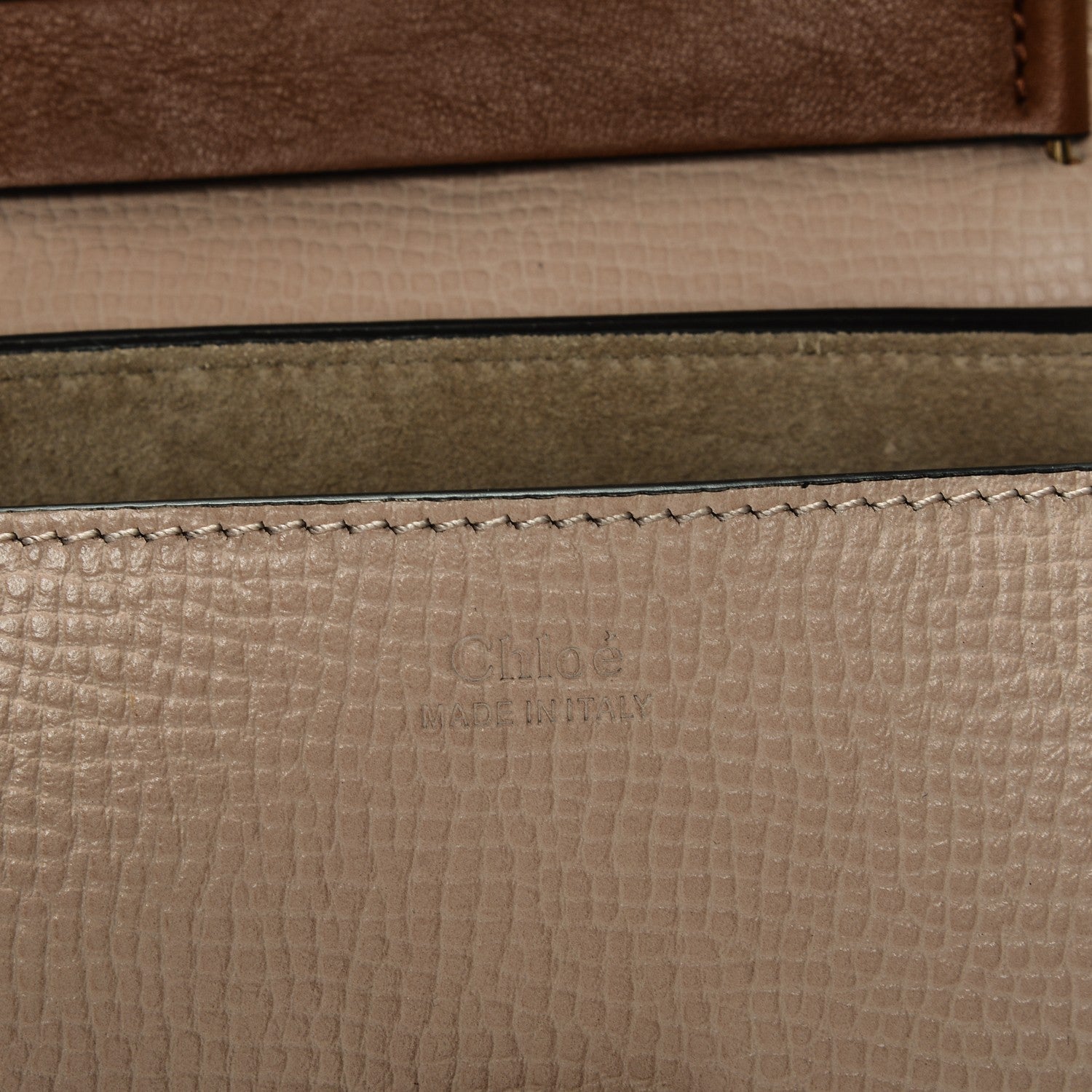 Chloe Grained Calfskin Lambskin Mini Bi-Color Drew Shoulder Bag Powder Beige Caramel 7 of 12