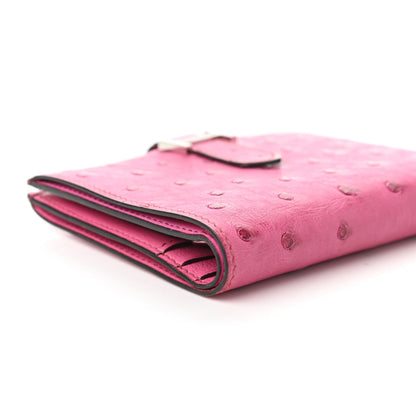 Hermes Ostrich Bearn Compact Wallet Fuchsia 6 of 10