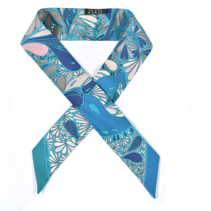 Hermes Silk Millefleurs du Mexique Twilly Canard Marine Rose Poudre 1 of 4