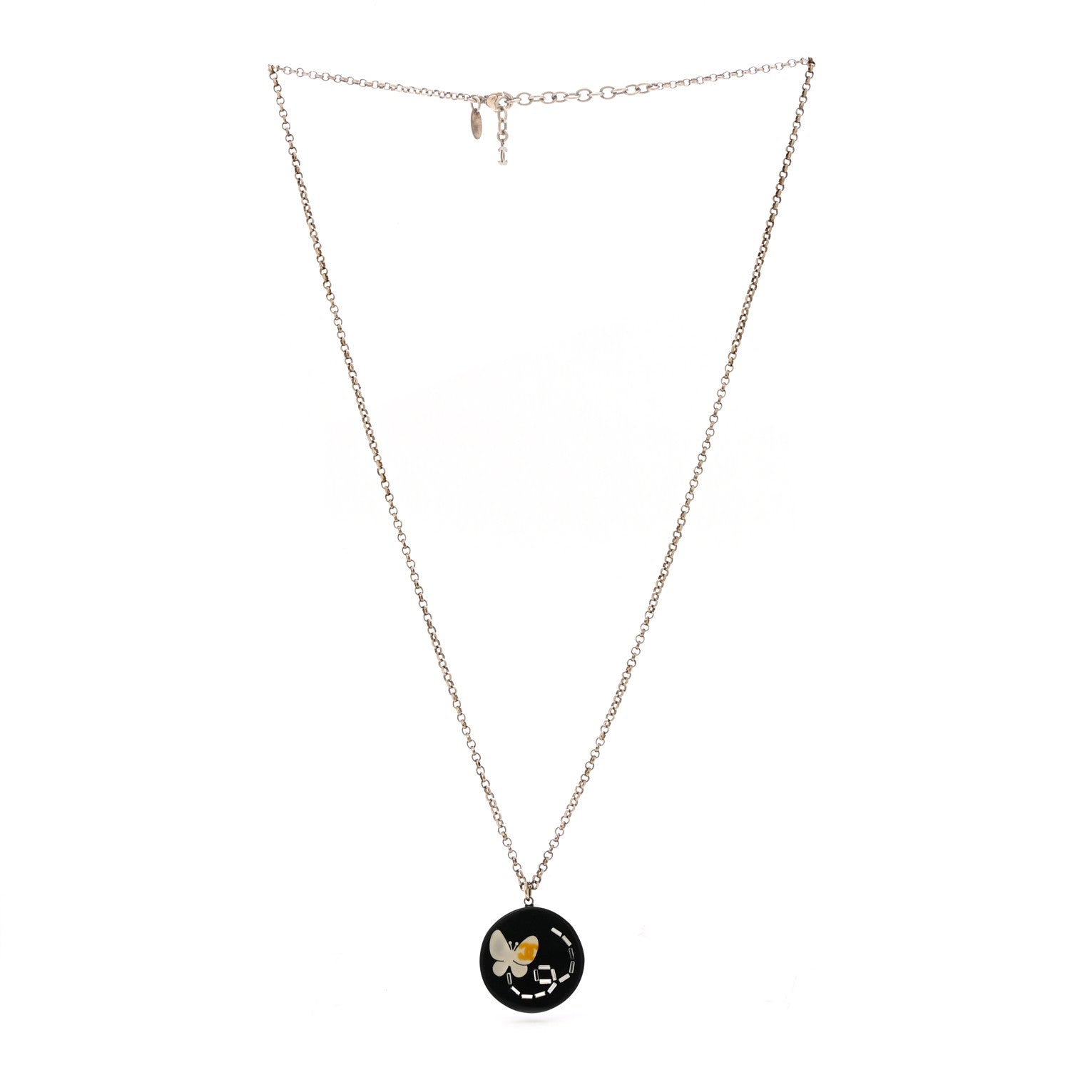 Chanel Resin Crystal Butterfly CC Pendant Necklace Gold Black 3 of 6