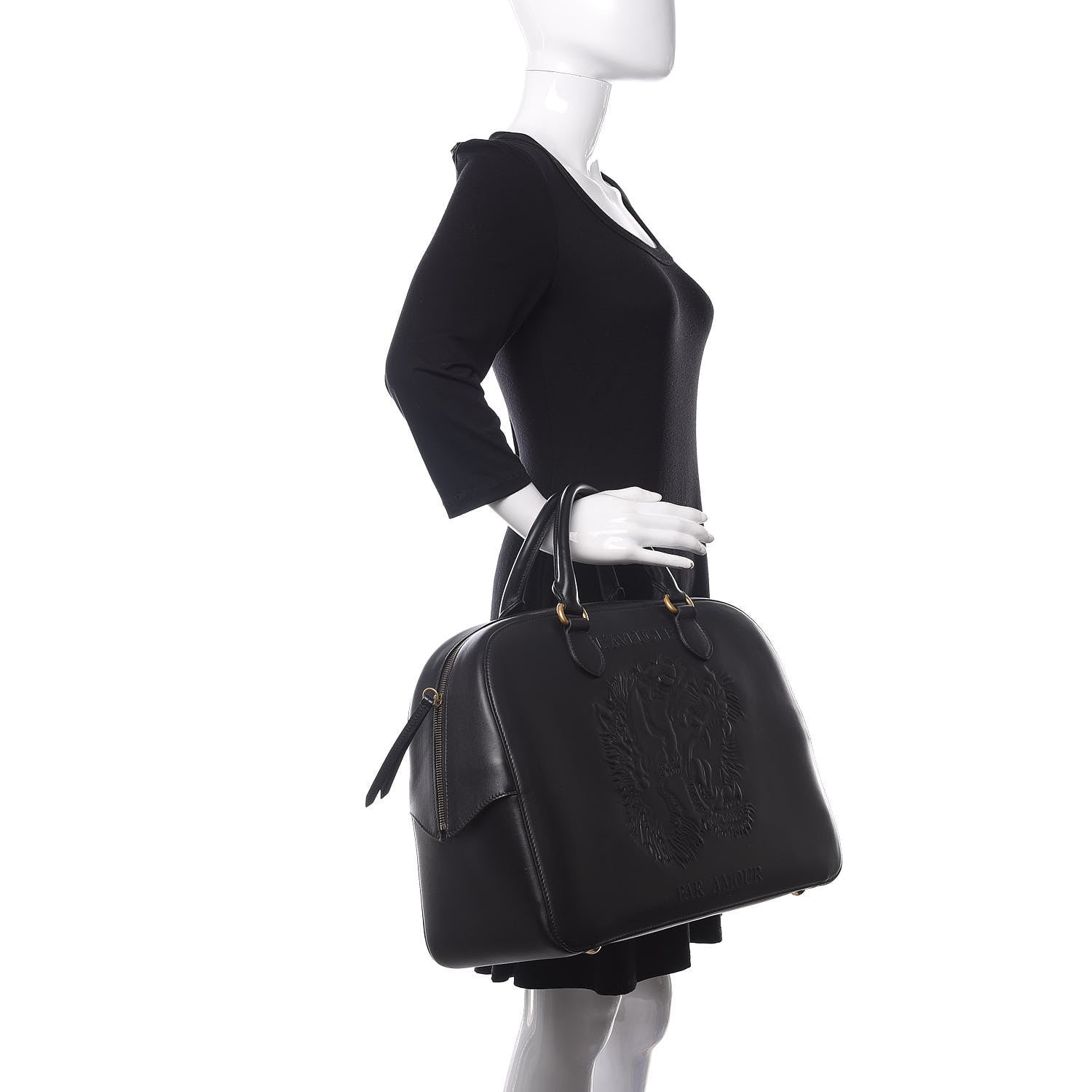 Gucci Calfskin Embossed L'Aveugle Par Amour Duffle Black 2 of 11