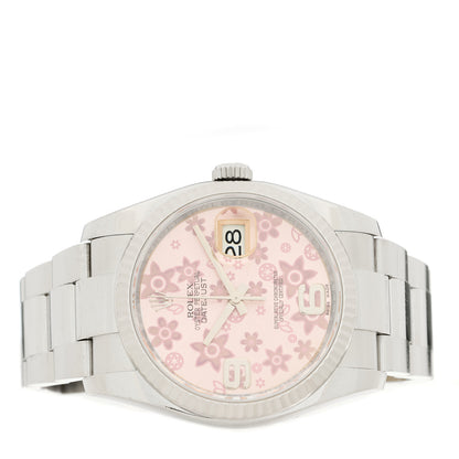 Rolex Stainless Steel 18K White Gold 36mm Oyster Perpetual Datejust Watch Pink Flowers 116234 2 of 4