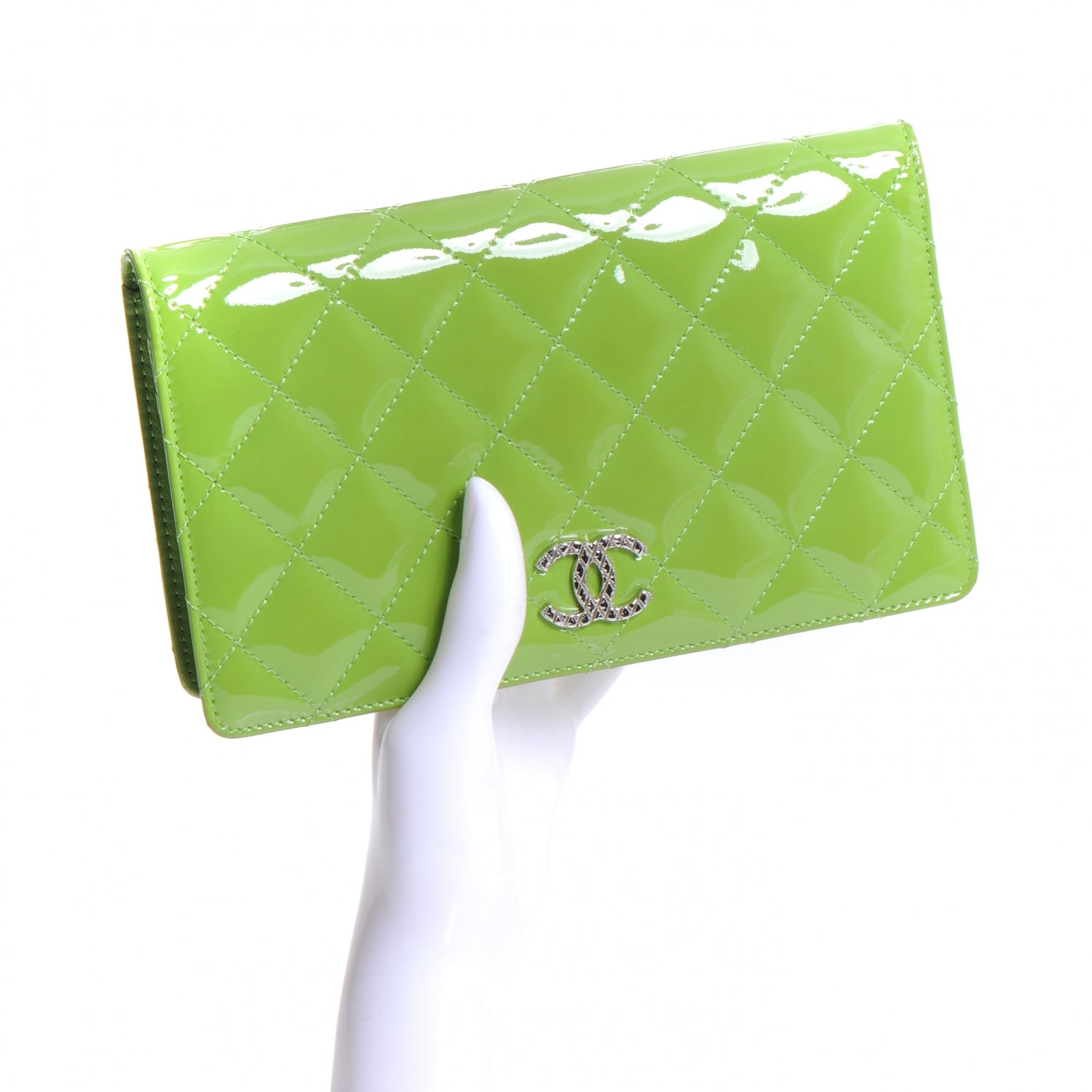 Chanel Patent Yen Wallet Bright Green 2 of 7