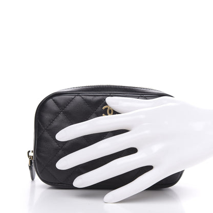 Chanel Lambskin Quilted Small Curvy Pouch Cosmetic Case Black 2 of 9