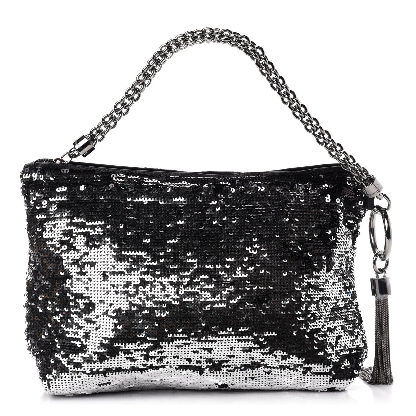 Sequin Callie Tasseled Clutch Black Silver