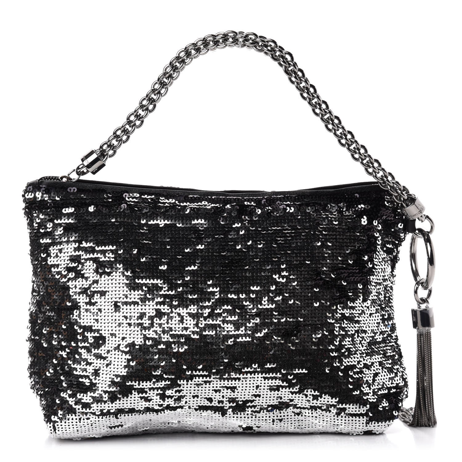 Jimmy Choo Sequin Callie Tasseled Clutch Black Silver 1 of 9