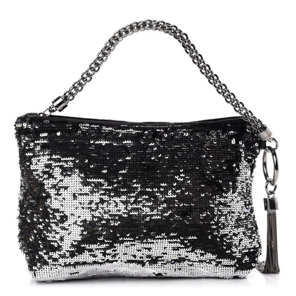 Jimmy Choo Sequin Callie Tasseled Clutch Black Silver 1 of 9