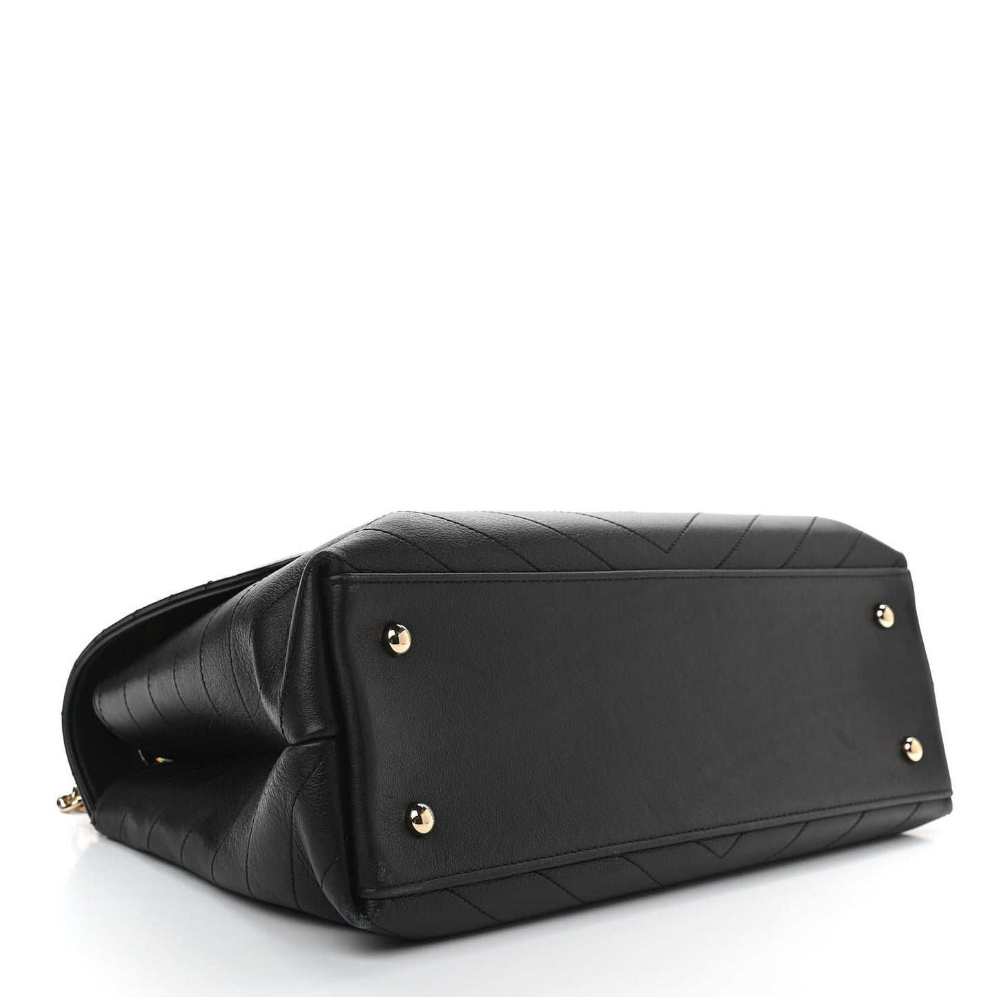 Grained Calfskin Chevron Stitched Medium Chic Top Handle Flap Black
