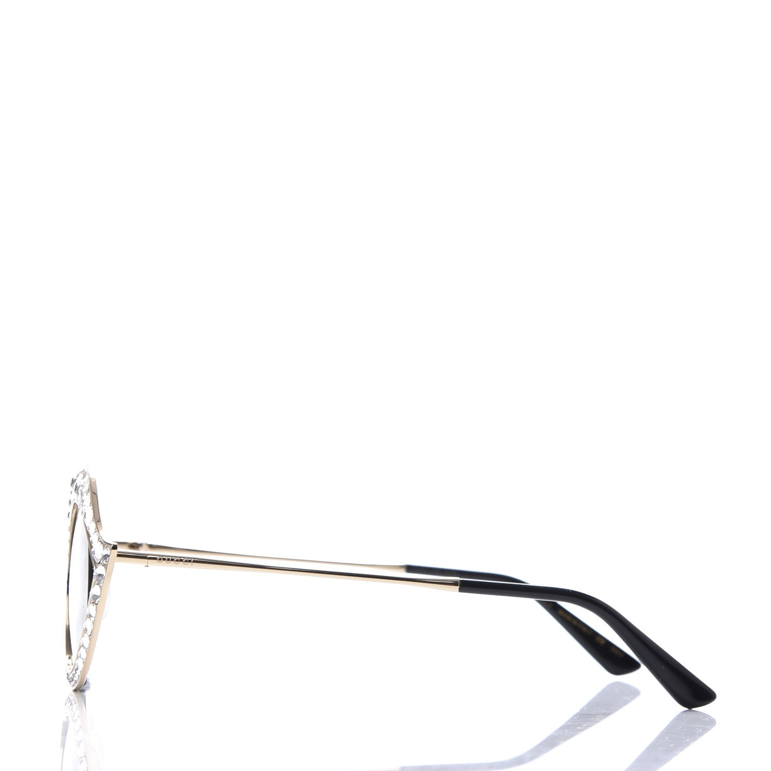 Gucci Metal Crystal Cat Eye Sunglasses GG0046S Gold Grey 3 of 9