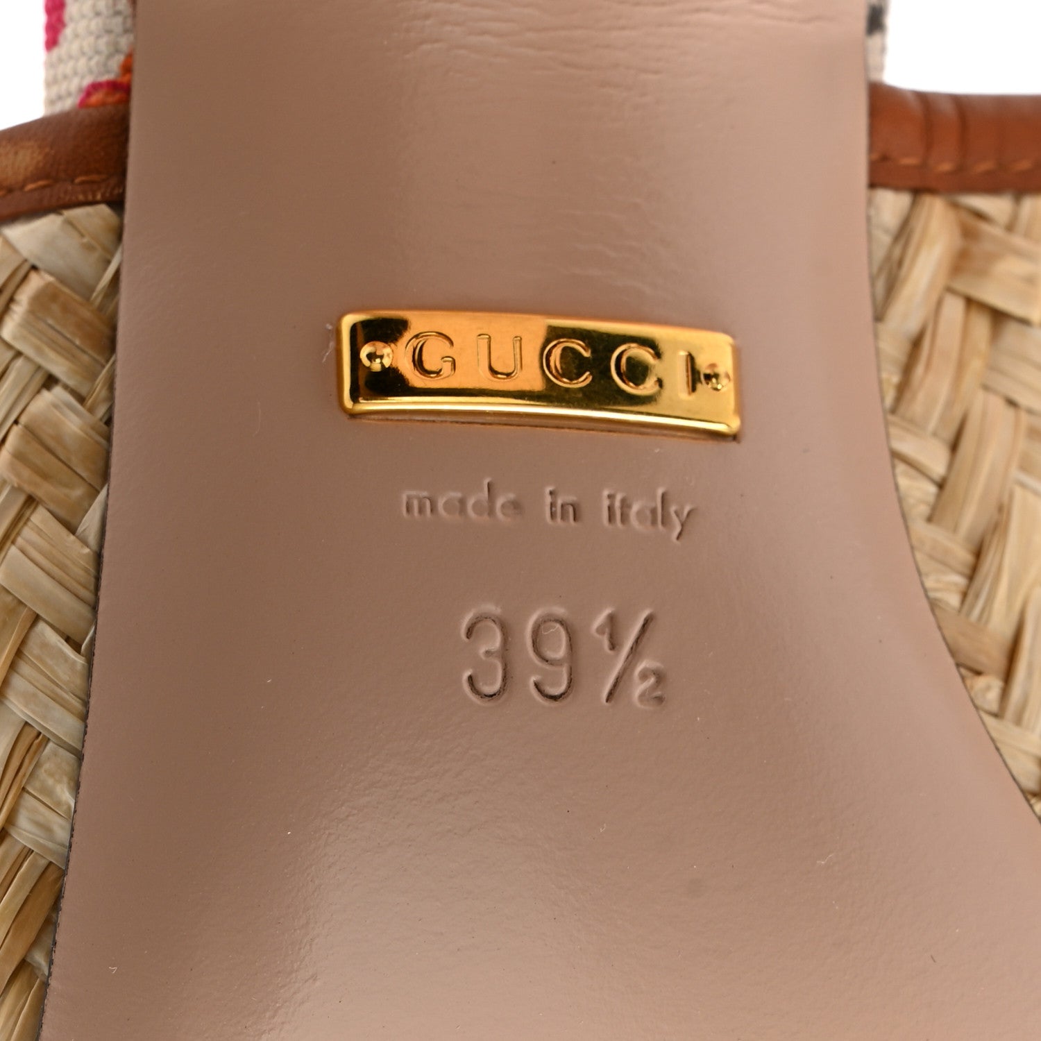 Gucci Raffia Malaga Kid Interlocking G Mabel Sandals 39.5 Natural 7 of 9