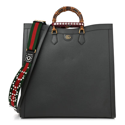 Gucci Textured Dollar Calfskin Web Studded Maxi Diana Tote Bag Graphite Grey 1 of 11