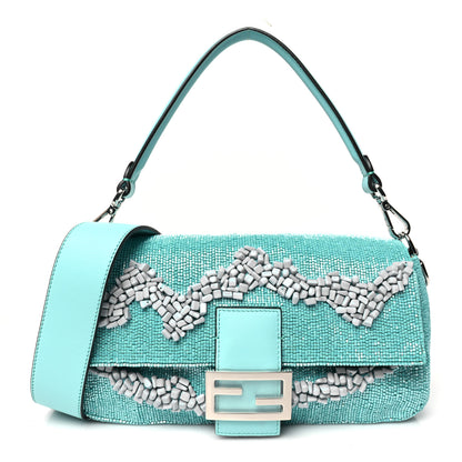 Fendi Rolling Stone Vitello Seta Bead Embroidered Re-Edition Baguette Spring Turquoise 1 of 10