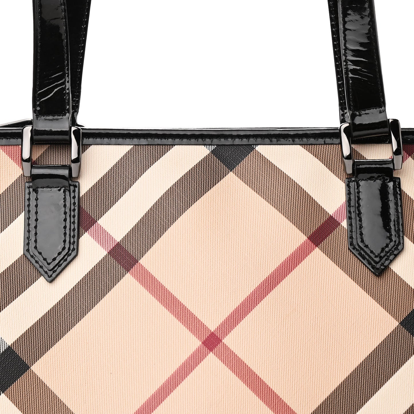 Nova Check Patent Trim Shopper Tote Black