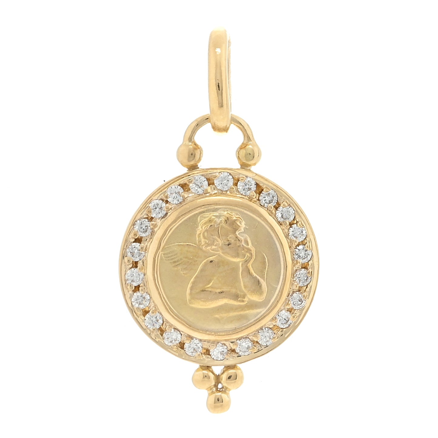 18K Yellow Gold Diamond 10mm Pave Angel Pendant