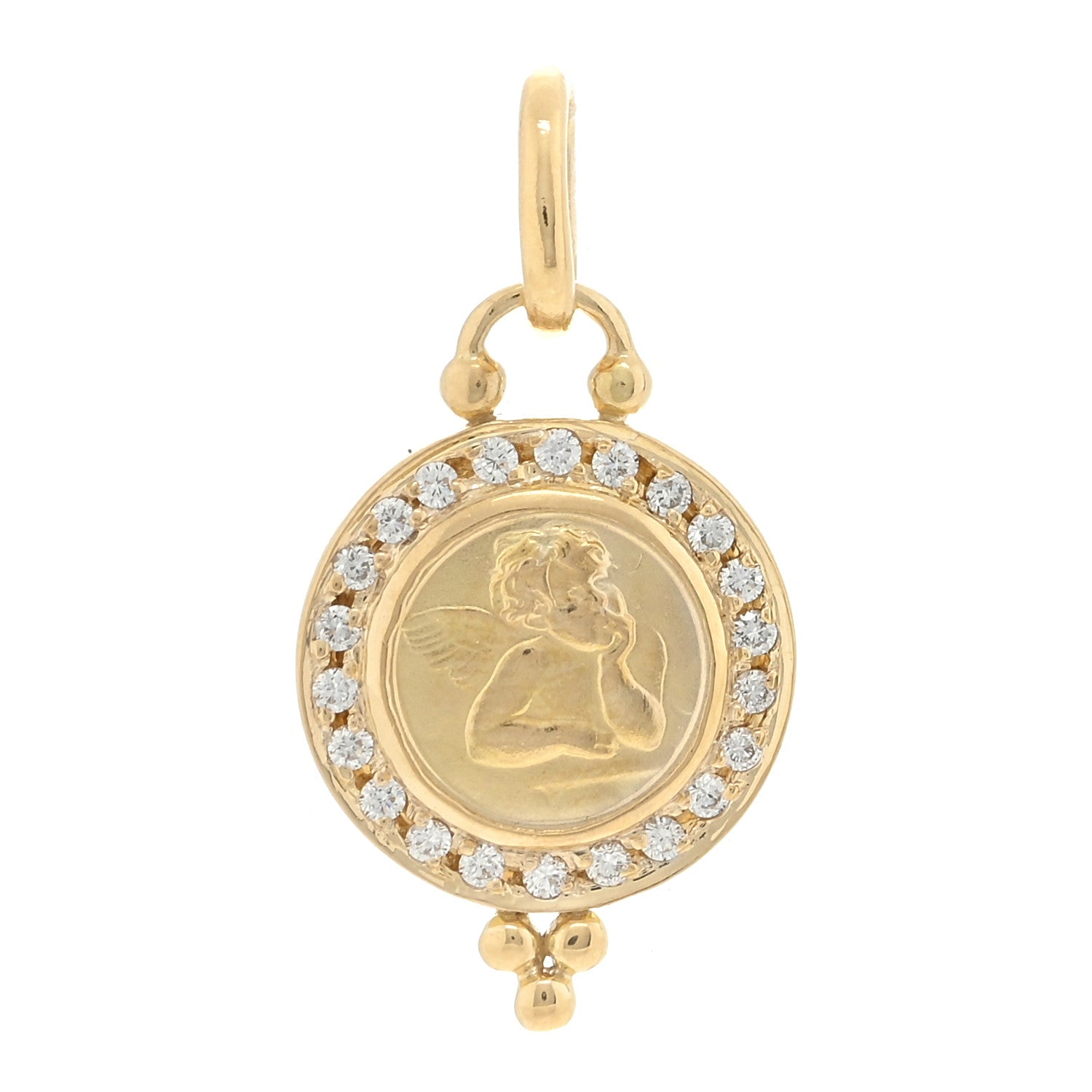 Temple St. Clair 18K Yellow Gold Diamond 10mm Pave Angel Pendant 1 of 3