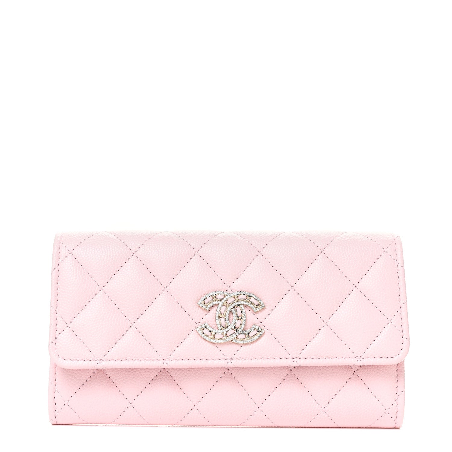 Chanel Caviar Quilted Crystal CC Large Gusset Flap Wallet Pink 1 of 11