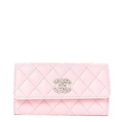Chanel Caviar Quilted Crystal CC Large Gusset Flap Wallet Pink 1 of 11
