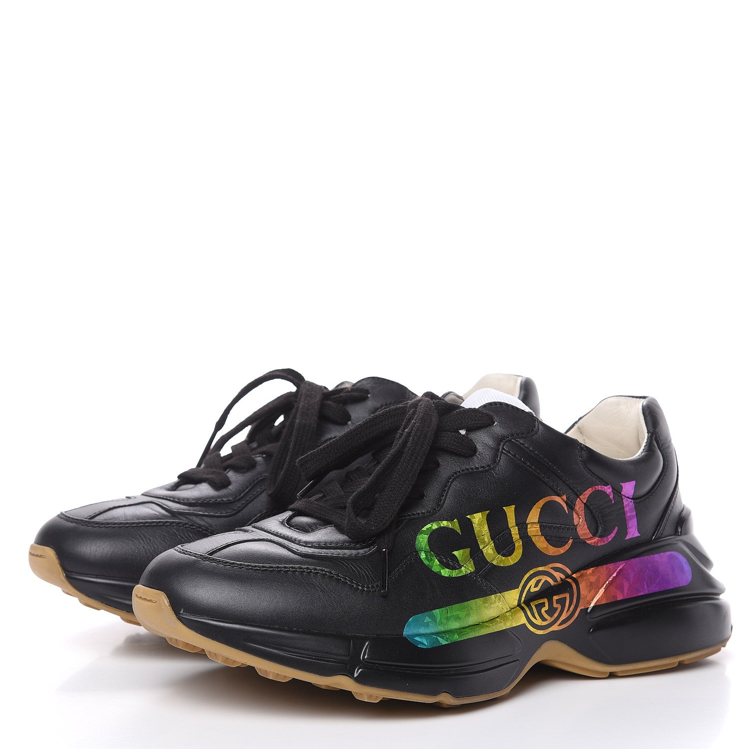 Gucci Calfskin Iridescent Logo Womens Rhyton Sneakers 39 Black 3 of 10