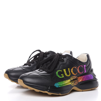 Gucci Calfskin Iridescent Logo Womens Rhyton Sneakers 39 Black 3 of 10