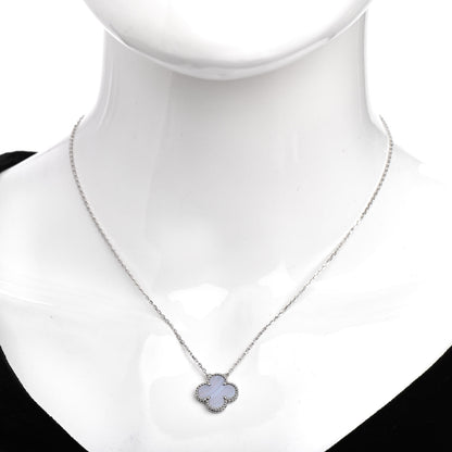 Van Cleef & Arpels 18K White Gold Chalcedony Vintage Alhambra Pendant Necklace 2 of 6