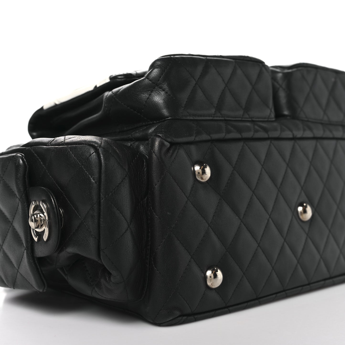 Calfskin Quilted Large Cambon Multipocket Reporter Black White