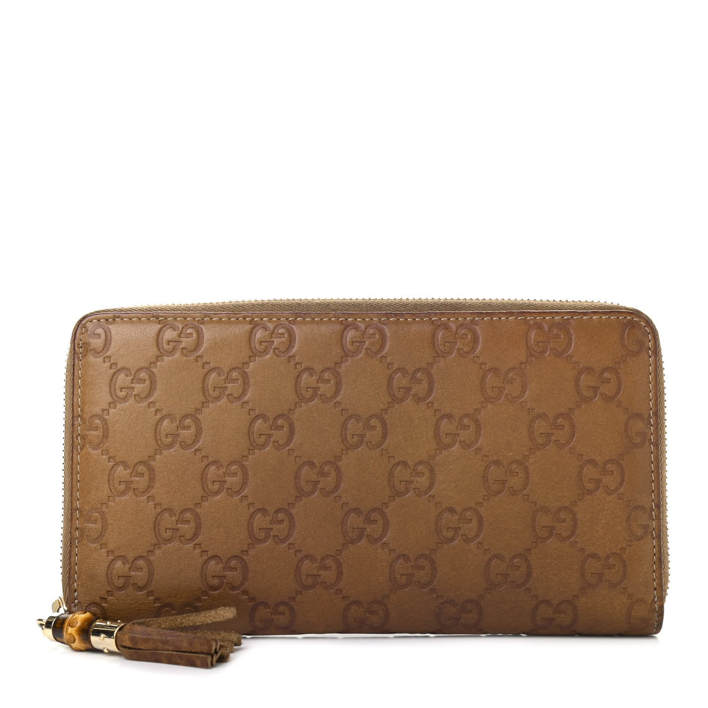 Guccissima Bamboo Tassel Zip Around Wallet Natural Brown