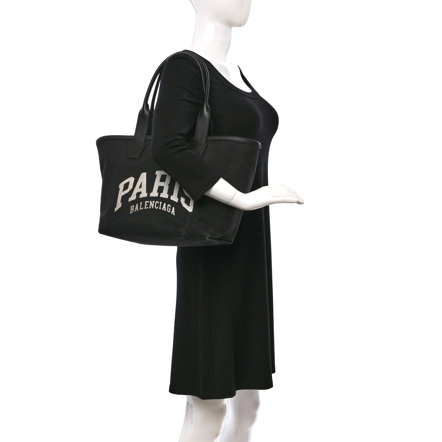 Cotton Canvas Calfskin Cities Paris Jumbo Small Tote Bag Black White