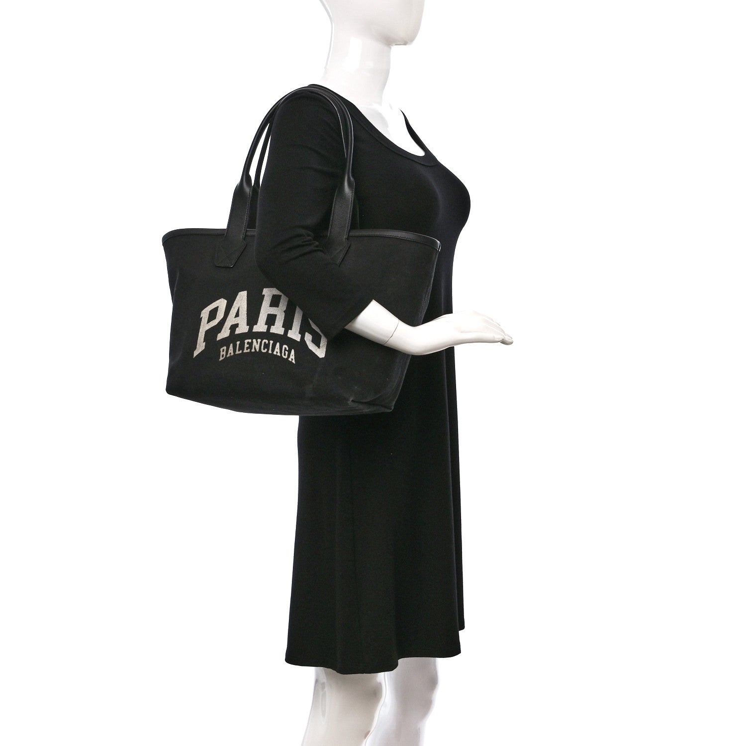 Balenciaga Cotton Canvas Calfskin Cities Paris Jumbo Small Tote Bag Black White 2 of 10