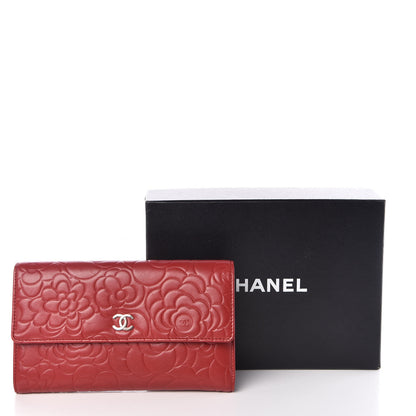 Chanel Lambskin Embossed Camellia Large Gusset Flap Wallet Red 10 of 10