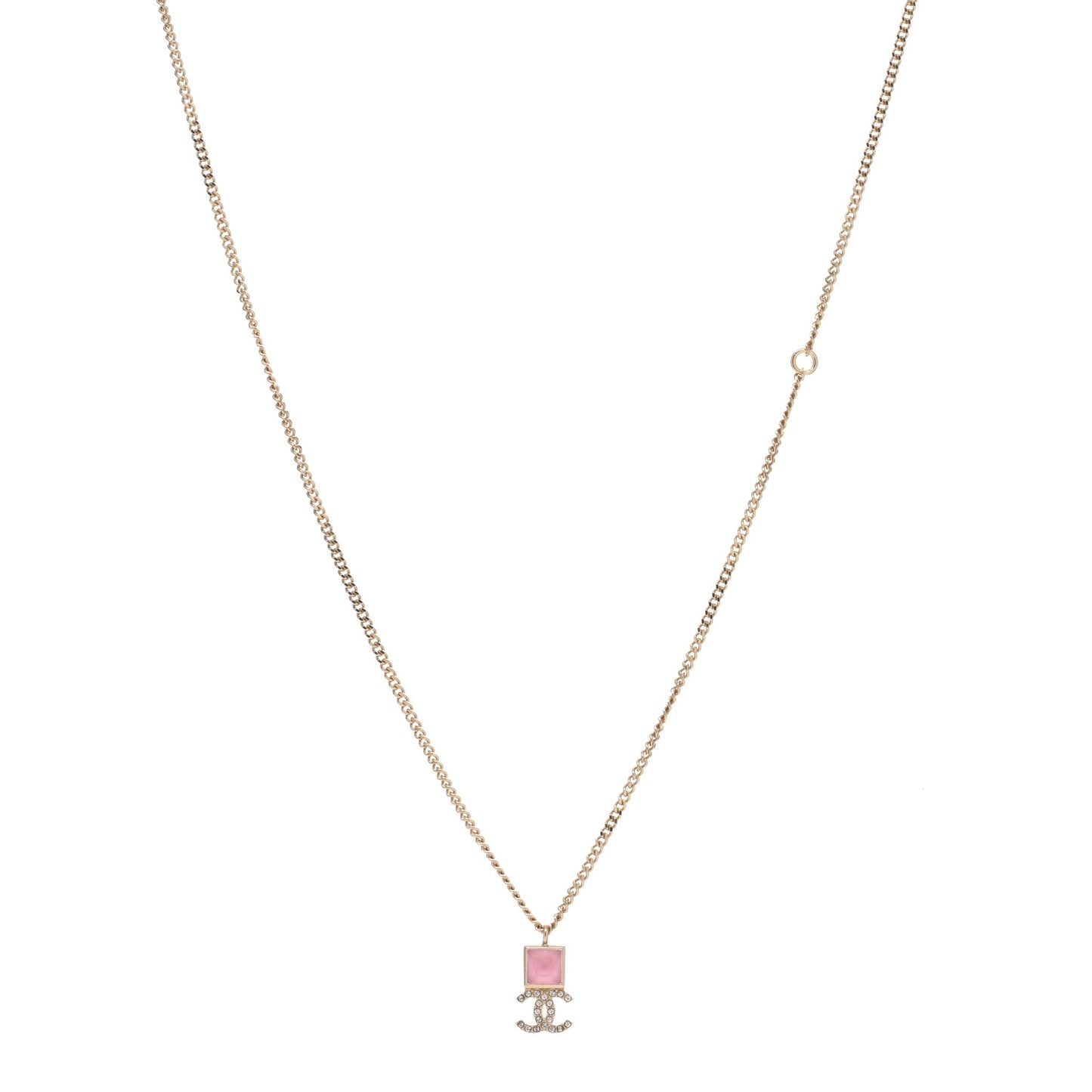 Metal Crystal CC Necklace Pink Gold