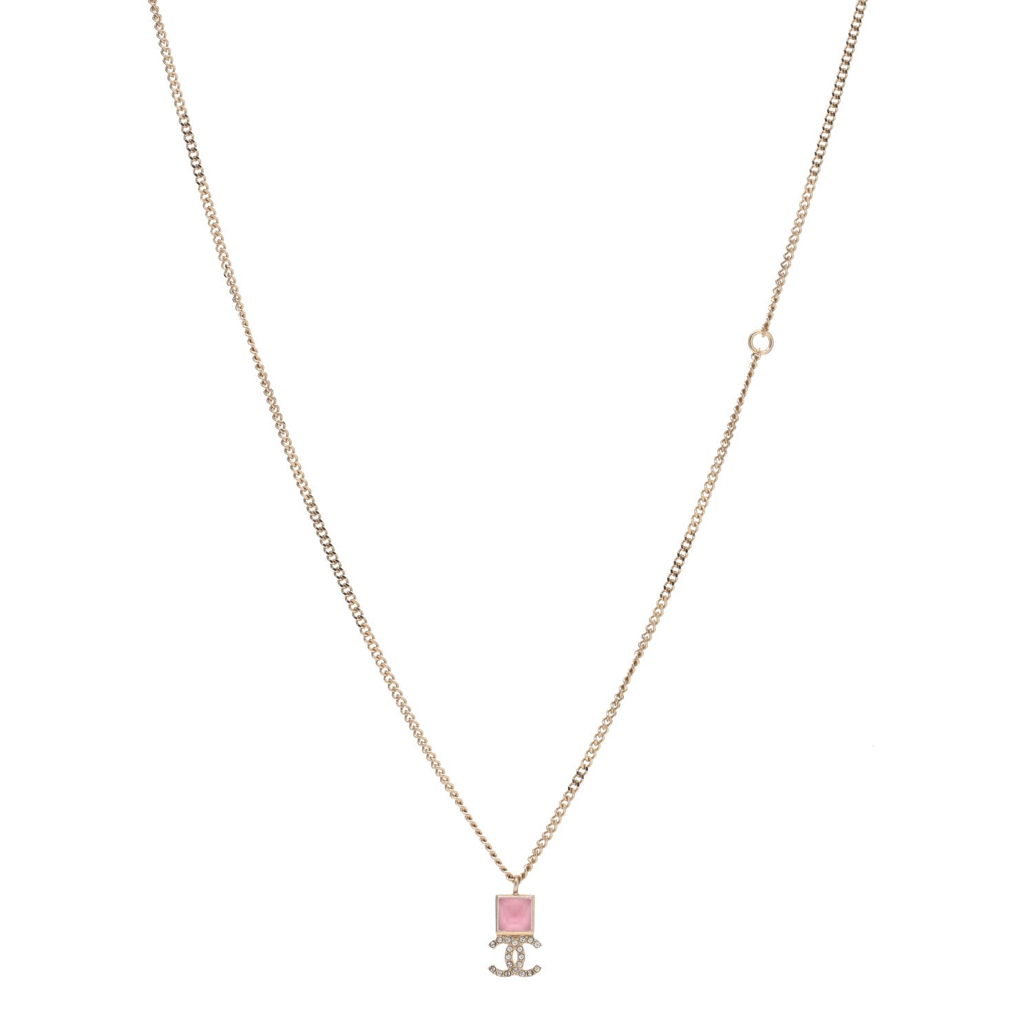 Chanel Metal Crystal CC Necklace Pink Gold 1 of 3