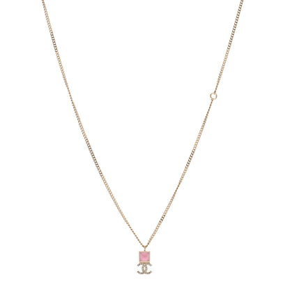 Chanel Metal Crystal CC Necklace Pink Gold 1 of 3