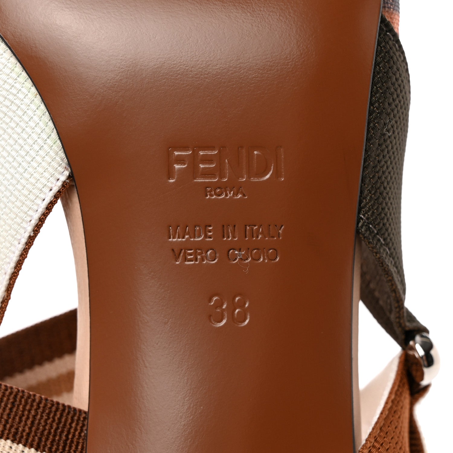 Fendi Technical Mesh FF Colibri 55mm Slingback Pumps 38 Tobacco Moro Camelia 6 of 10