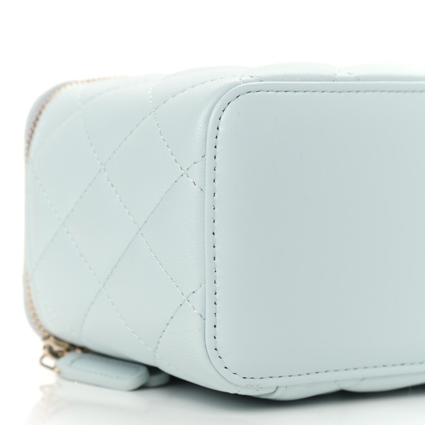 Lambskin Quilted Small Top Handle Vanity Case With Chain Light Blue