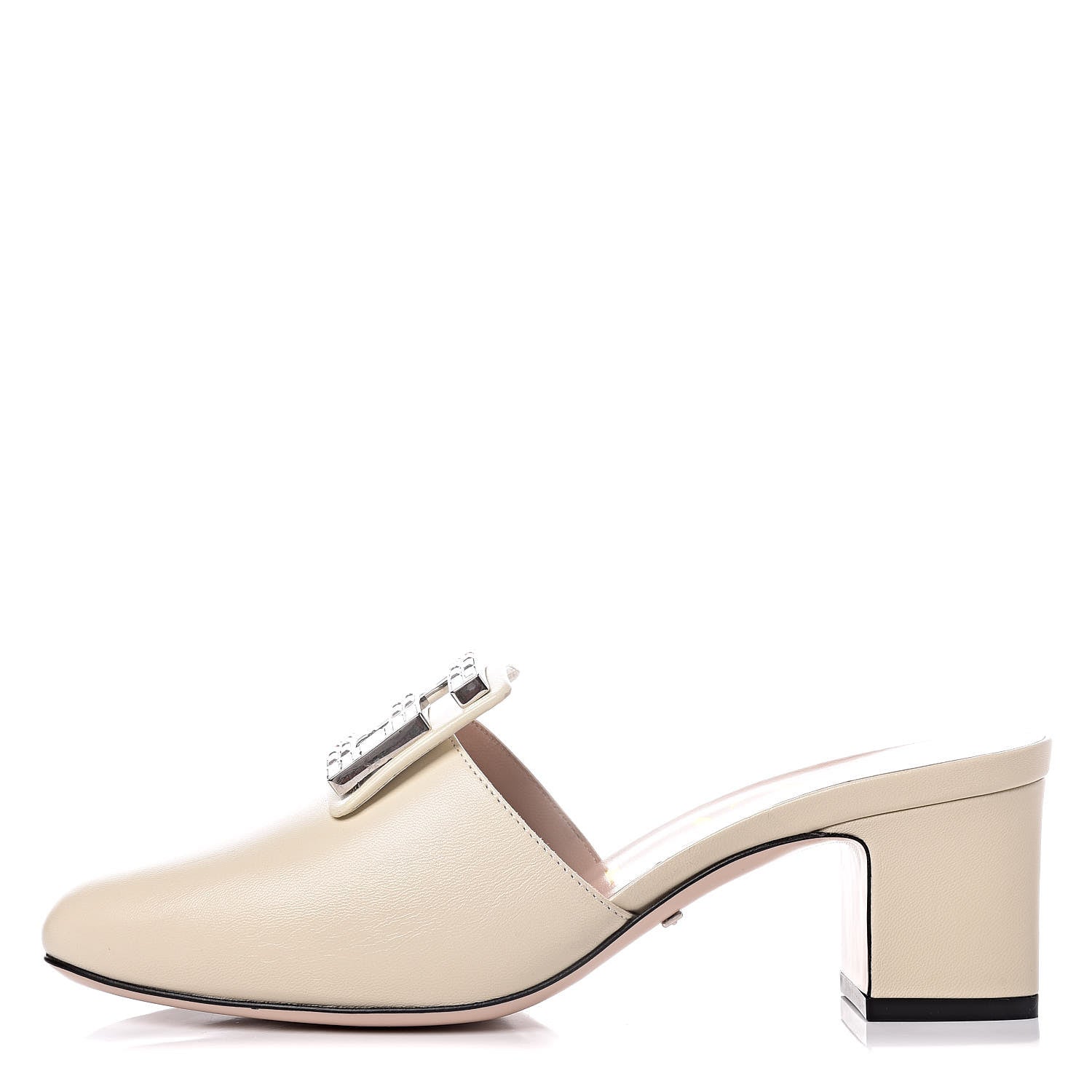 Gucci Malaga Kid Crystal Square G Madelyn Mules 37 Vintage White 1 of 8