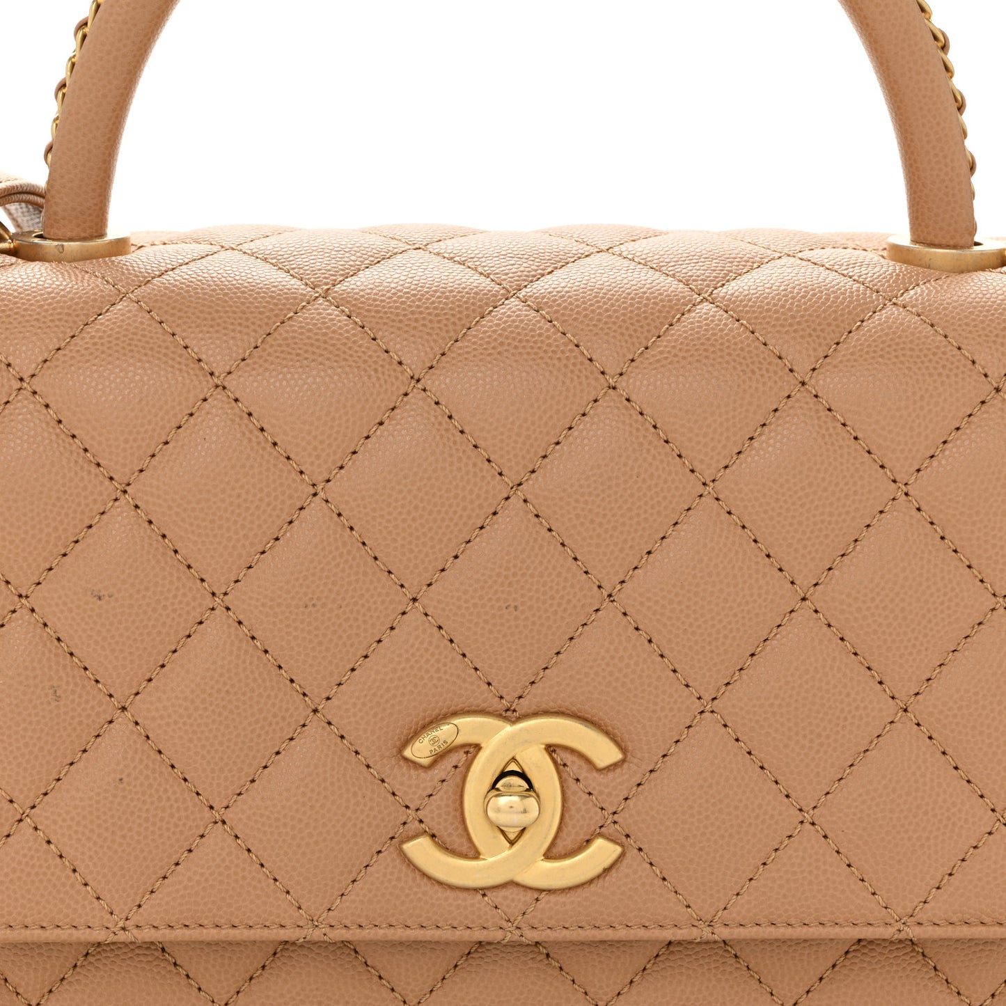 Caviar Quilted Small Coco Chain Handle Flap Brown