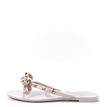 Valentino Garavani PVC Jelly Rockstud Bow Thong Sandals 37 Poudre 1 of 9