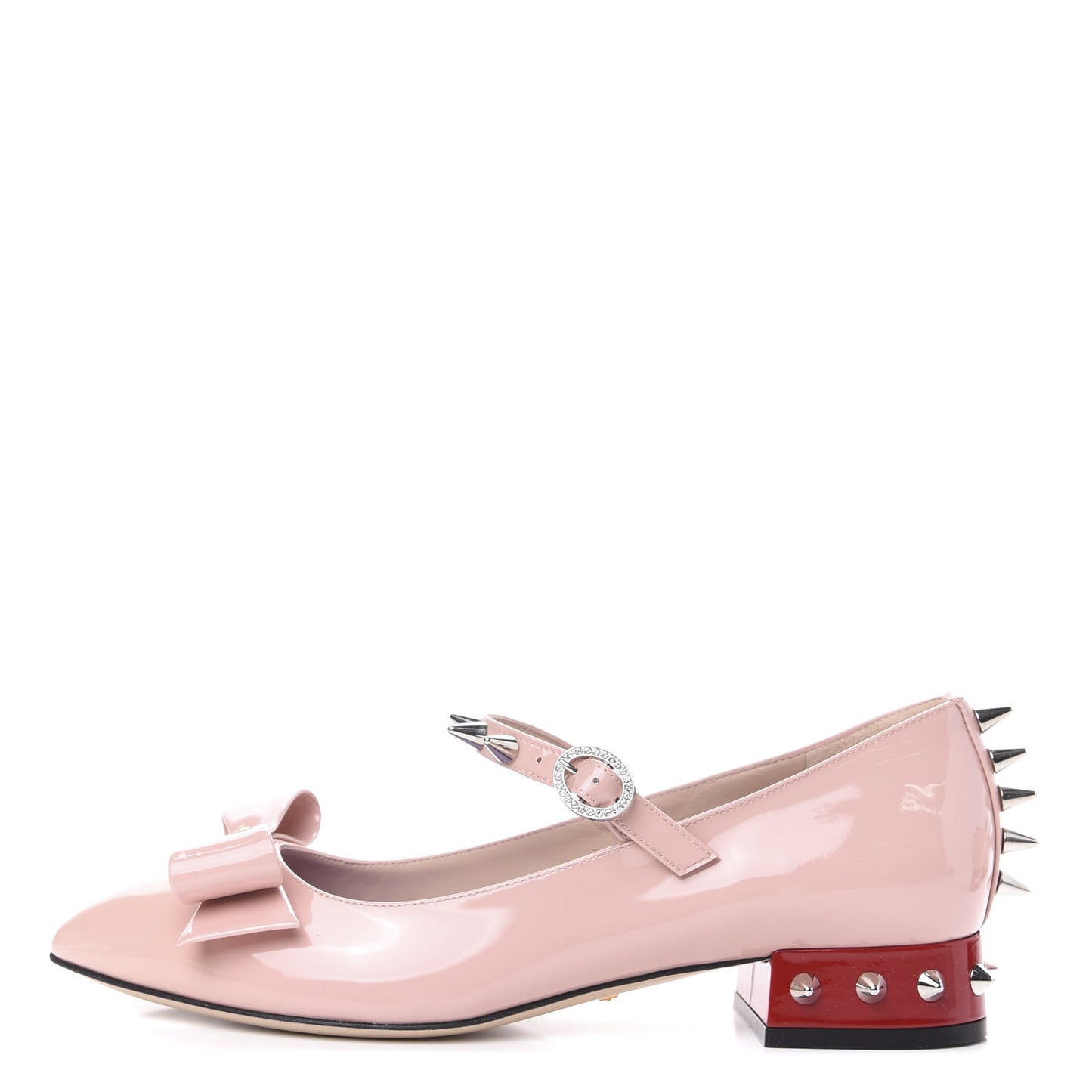Patent Crystal GG Bow Sadie Spike Low Heel Ballerina Loafers 36.5 Perfect Pink