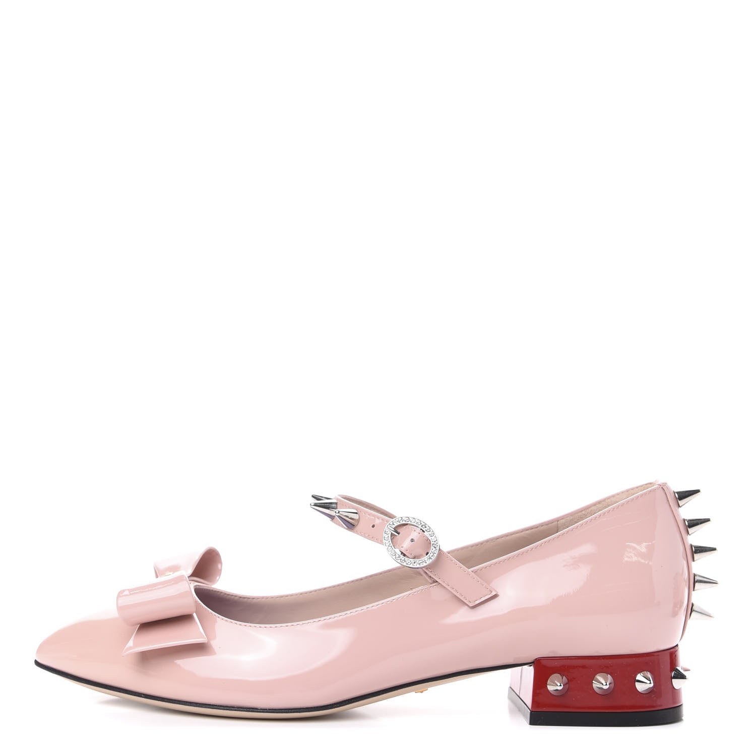 Gucci Patent Crystal GG Bow Sadie Spike Low Heel Ballerina Loafers 36.5 Perfect Pink 1 of 9