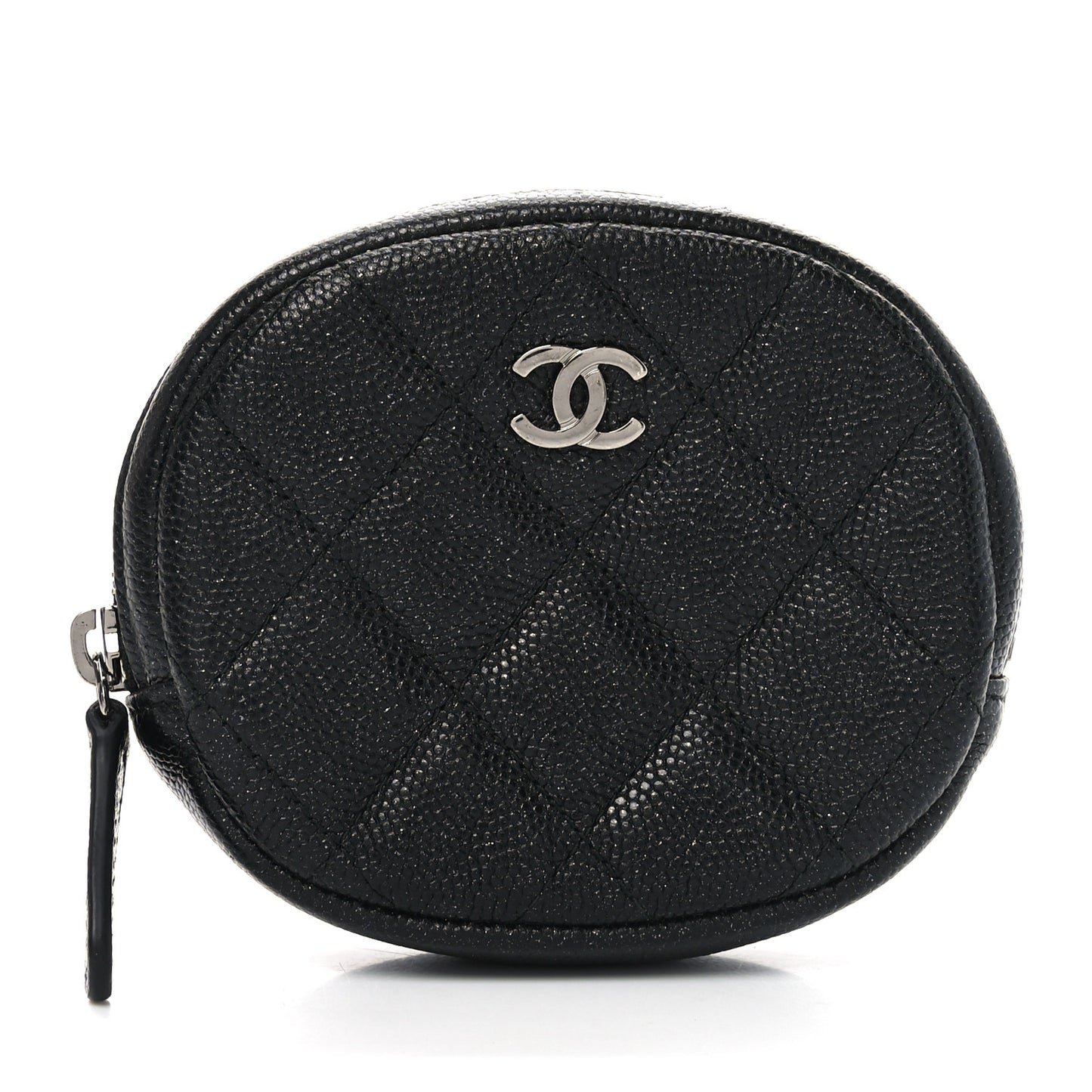 Metallic Caviar Quilted Zip Around Classic Coin Purse Black