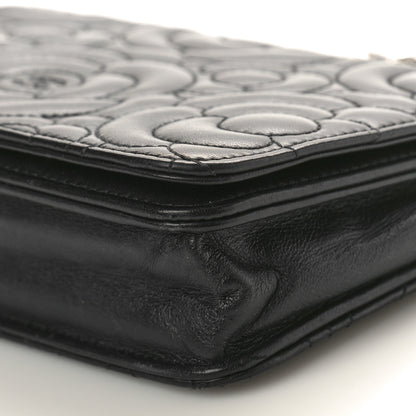 Chanel Lambskin Camellia Quilted Wallet On Chain WOC Black 10 of 11