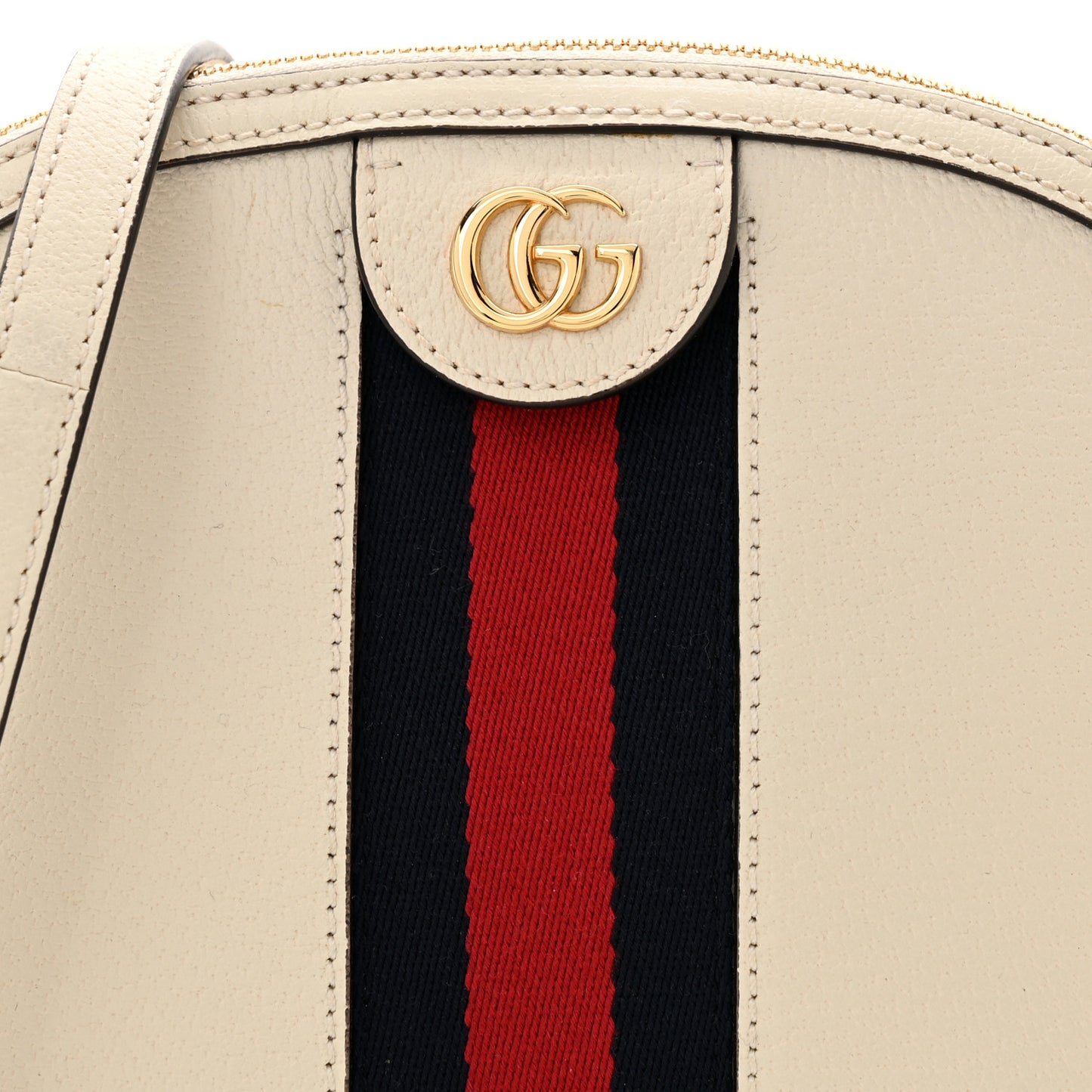 Textured Dollar Calfskin Web Small Ophidia Dome Shoulder Bag Mystic White